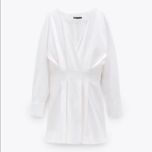 Zara white long sleeve shirt dress NWT